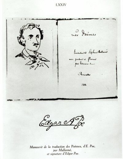 Les Poemes的标题页由Edgar Allan Poe（1809-49）翻译，由Stephane Mallarme（1842-98）翻译，作者肖像，1888年 作者 法语学校