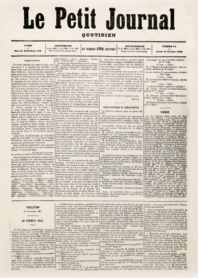 Le Petit Journal日报的标题页，1863年2月12日（打印） 作者 法语学校