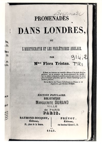 Flora Tristan（1803-44）在伦敦的Promenades标题页，由Raymond-Bocquet和Prevot于1842年在巴黎出版 作者 法语学校