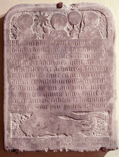 Nicolas Flamel的墓碑，最初来自Saint-Jacques-de-la-Boucherie教堂，1418年 作者 法语学校