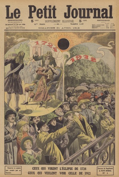 1724 年和 1912 年的日全食（彩色石版画） 作者 法语学校