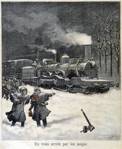 火车因大雪被迫停车。 1892 年 3 月的“Le Petit Parisien”报纸插图。 作者 法语学校