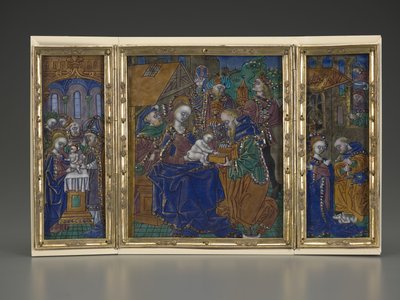三联画割礼、主显节、耶稣诞生，约 1490 年（铜胎珐琅） 作者 法语学校
