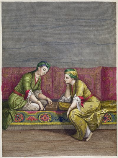 土耳其女孩，玩Mangala，18世纪 作者 法语学校