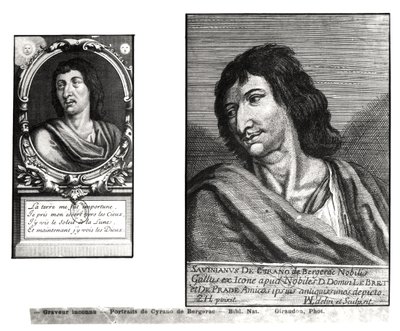 Savinien Cyrano de Bergerac（1619-55）的两幅肖像画，位于Zacharie Heince（1611-69）之后的右边 作者 法语学校