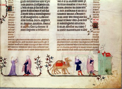 来自Rebecca故事的两个场景，来自Jean de Sy的圣经，c.1355 作者 法语学校