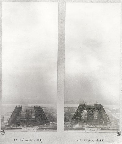 1887年12月12日和1888年3月15日巴黎埃菲尔铁塔建筑的两个视图 作者 法语学校