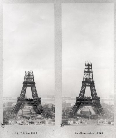1888年10月14日和11月14日巴黎埃菲尔铁塔建筑的两个视图 作者 法语学校