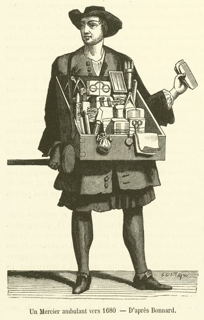 1680年左右一个旅行中的梅西尔（雕刻）。 作者 法语学校