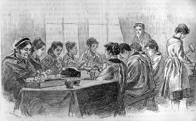 Un atelier de Jeunes filles idiotes à la Salpetriere à Paris, In "le journal de la jeunesse" 1887. 作者 法语学校