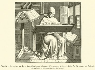 Un copiste au Moyen-age (engraving) 作者 法语学校