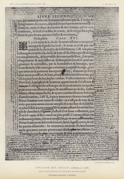 Une Page Des Essais, Edition de 1588, Avec Annotations Autographes De Montaigne (litho) 作者 法语学校