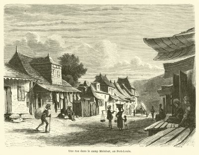 路易港马拉巴尔营地的一条街道（雕刻）。 作者 法语学校