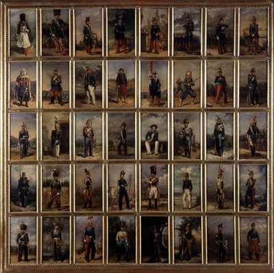 第一和第二帝国的制服，木板绘画，19世纪末。 作者 法语学校