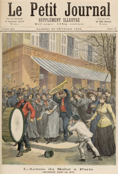 从1892年2月20日Le Petit Journal开始，在巴黎起义反对救世军游行（彩色版画） 作者 法语学校