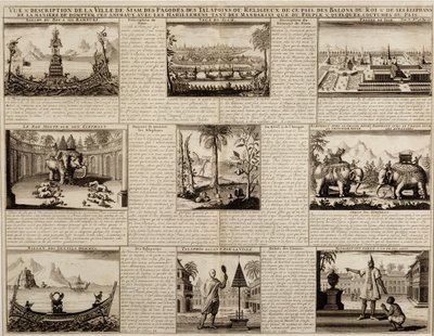 暹罗和大城的各种景观，来自Simon Roy la Loubere的Du Royaume de Siam，于1688年出版 作者 法语学校