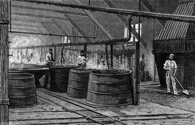 Vats of the Suffrice factory charged to ecumer the Seine. Engraving in “” Le Journal de la jeunesse”” 作者 法语学校