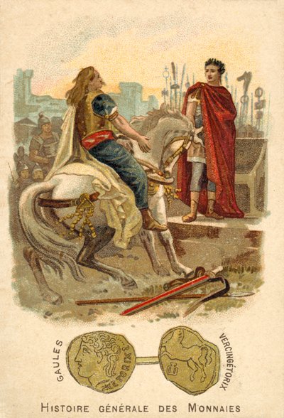 Vercingetorix submitting to Julius Caesar, 52 BC (chromolitho) 作者 法语学校