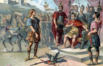 Vercingétorix，高卢人的领袖，于公元前52年投奔凯撒大帝。 作者 French School