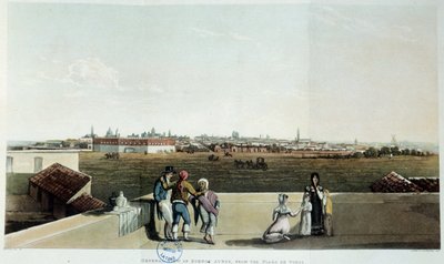 阿根廷布宜诺斯艾利斯的景色。 19 世纪维达尔 (1820) 的石版画。 巴黎，拉丁美洲图书馆 作者 法语学校
