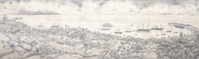 帕皮提，塔希提岛的景色，俯瞰通向莫雷阿岛的海港，十九世纪中叶 作者 法语学校