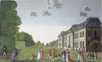 从花园看到贝尔维尤城堡，1820年（彩色雕刻） 作者 法语学校