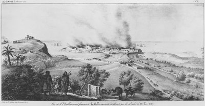 1827年6月18日，La Calle的法国建筑被阿拉伯人烧毁和摧毁，图片来自Atlas de lapercu historique，statistique et topographique sur letat dAlger，a lusage 作者 法语学校