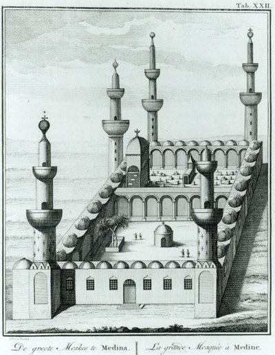 Wahhabi教派亵渎坟墓前麦地那大清真寺的视图，来自描述de lArabie by Carsten Niebuhr（1733-1815）1774年出版 作者 法语学校