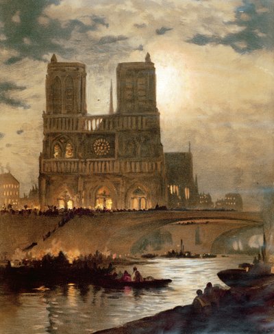 Notre Dame，巴黎，c.1840大教堂的西部门面的看法 作者 法语学校