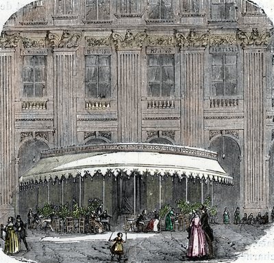 1860年左右巴黎皇宫的罗通德咖啡馆景象（彩色版画 作者 法语学校