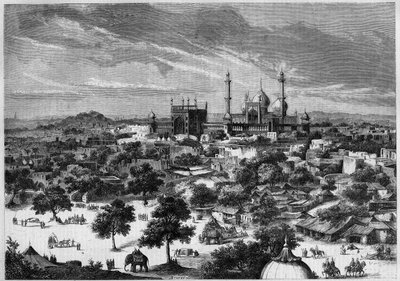 1857年的德里市（印度）景色。摘自亚历克西斯-索尔蒂科夫王子的素描。贝特朗在1857年8月29日 "世界画报 "第20期上的雕刻。 作者 法语学校