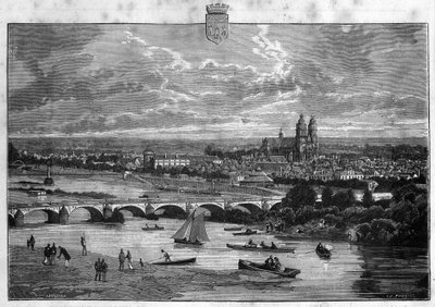 View of the city of Tours in the Indre et Loire. Engraving from 1880 in “La republique illustree”” private collection. 作者 法语学校