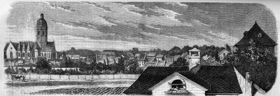 View of the district of the city of Kastrich, in Mainz (Germany), before the explosion of the powder keg in 1857. From a photograph. Engraving in “” Le Monde Illustré”” n°36 of 19 December 1857. 作者 法语学校