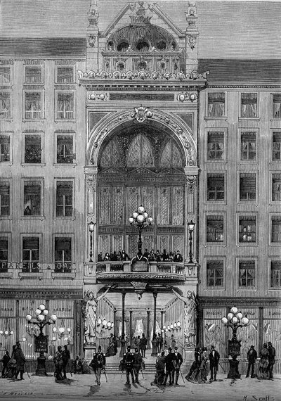 里昂Bellecour剧院的外景，由儒勒-沙特龙（1831-1884）于1879年建造。10月11日《世界画报》第1176期上的版画。 作者 法语学校