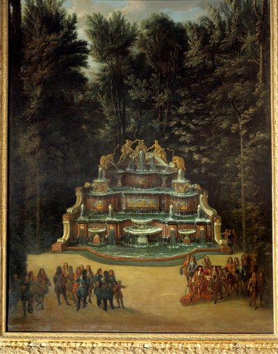 1713 年大特里亚农宫花园中的水自助餐喷泉的景色。前景：路易十四在查尔斯·查特兰长廊。 18世纪。 暗淡。 2,96x1,42 米。 凡尔赛宫、凡尔赛宫和特里亚农宫 作者 法语学校
