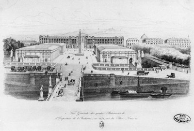 巴黎工业展览的四座建筑的视图，地方路易十五，1834年 作者 法语学校