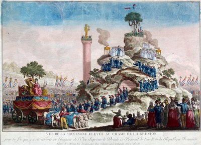团圆田野上的高山景观。20 prairial II 年（1794 年 6 月 8 日）至尊节之际 1794 年无名雕刻。巴黎，卡纳瓦罗博物馆 作者 法语学校