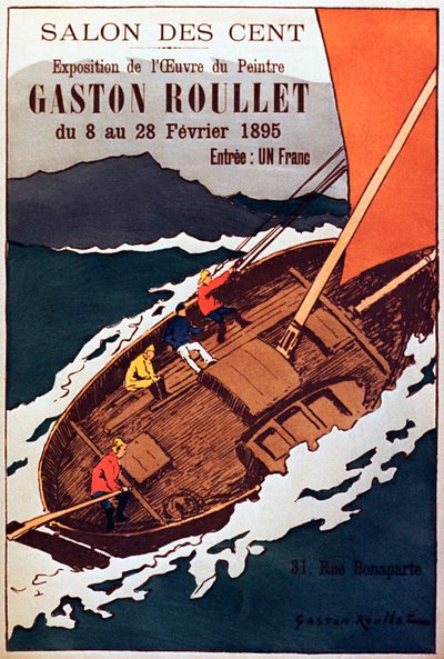 艺术家加斯顿·鲁莱特（Gaston Roulette）的绘画画廊展览的老式海报，1895年 作者 法语学校