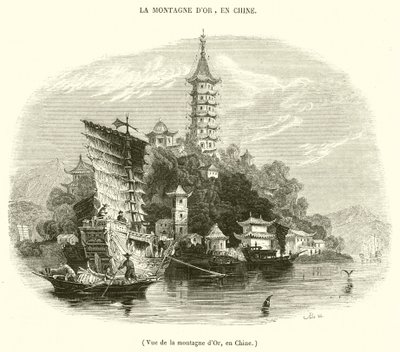 中国的金山景色（雕刻）。 作者 法语学校