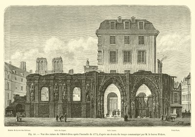 1772年火灾后Hotel Dieu遗址的视图;来自Baron Pichon传达的时间图 作者 法语学校