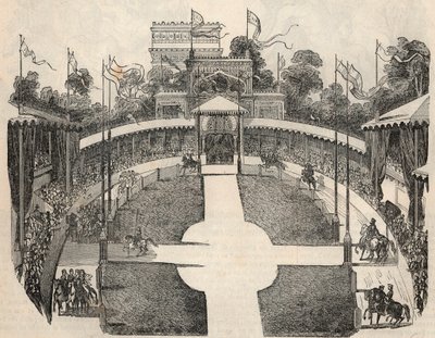 巴黎艾托尔广场的赛马场内部景观--埃德蒙-特克西尔1852年所作的 "巴黎表 "中的版画 作者 法语学校