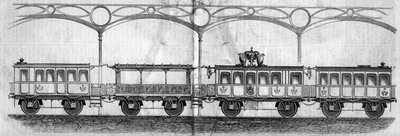 1858年，拿破仑三世（1808-1873）皇帝在从巴黎到瑟堡的旅途中乘坐的马车。1858年8月14日《世界画报》第70期上的版画。 作者 法语学校