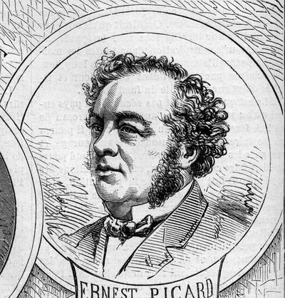 1870年战争--国防政府：1870年临时政府成员欧内斯特-皮卡尔（1821-1877）的画像。10月22日《世界画报》第706期上的版画。 作者 法语学校