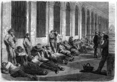 1870年的战争。巴黎人在财政部前排队认购国家贷款以资助战争。描写开窗前一天的场景 作者 法语学校