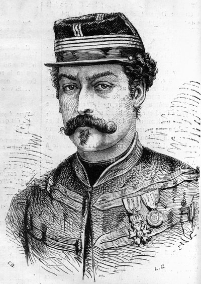 1870年的战争：莱昂-弗兰切蒂（Leon Franchetti，1834-1870）的肖像，法国士兵，塞纳河童子军的指挥官。1870年12月17日《世界画报》第714期的版画。 作者 法语学校