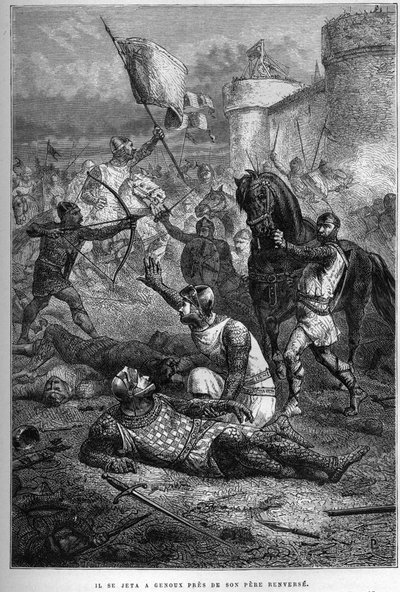 威廉一世（William I）在1076年法国战役中被儿子罗伯（Robert）受伤-罗伯特·科特海斯（Robert Courteheuse）的暴动 作者 法语学校