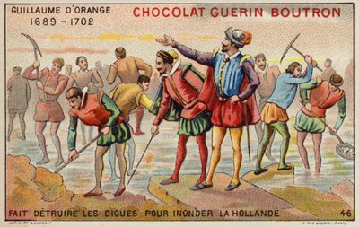 William of Orange destroying dikes to allow the flooding of Holland (chromolitho) 作者 法语学校