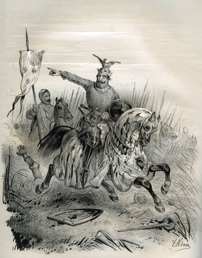 征服者威廉在 1087 年 7 月进攻并占领曼特期间，《中世纪的法国》插图（版画） 作者 法语学校