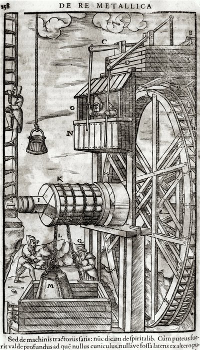 用于从矿井取水的绞车，来自De Re Metallica的插图由Georg Bauer（1494-1566）称为Agricola，1561 作者 法语学校