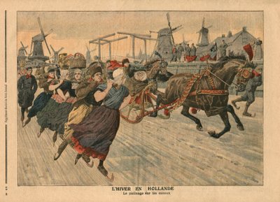荷兰的冬天，在运河上滑冰，插图来自&39;Le Petit Journal&39;，补充illustre，1907年1月13日（彩色光刻） 作者 法语学校